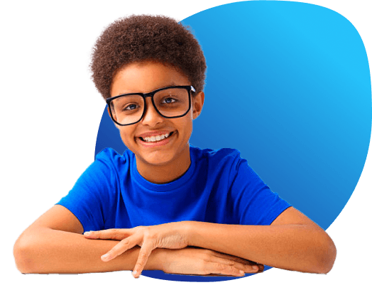 Student with glasses smiling